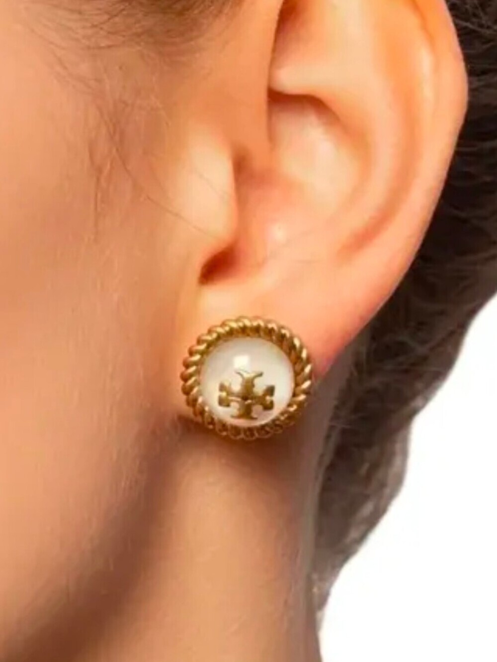 Tory Burch Rope Logo Ivory Stud Earring